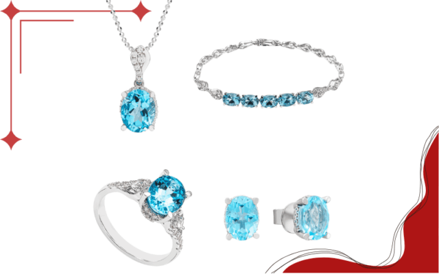 Bộ trang sức đá quý ngọc sáng Aquamarine