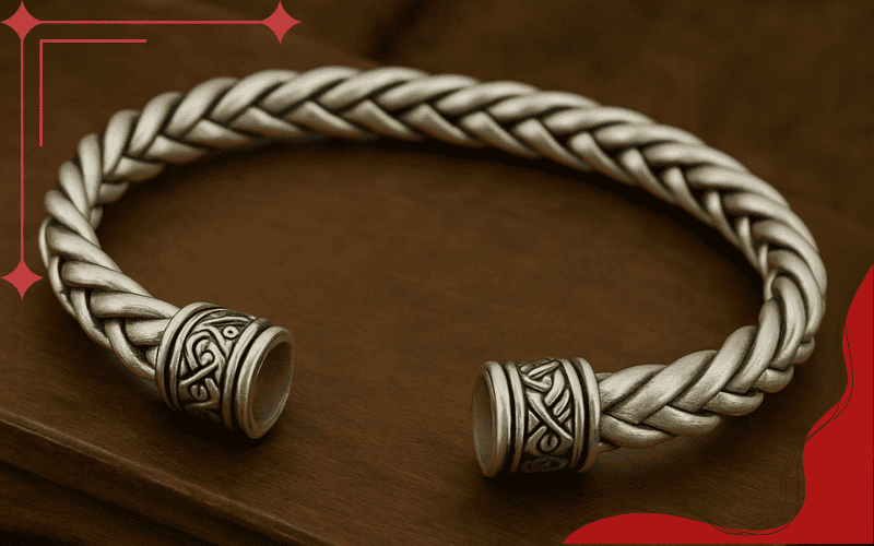 Vòng tay bạc nam bện dây kiểu Viking