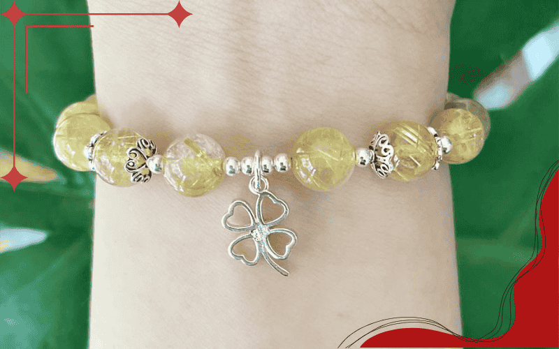 Vòng tay cỏ 4 lá phong thủy kết charm đá